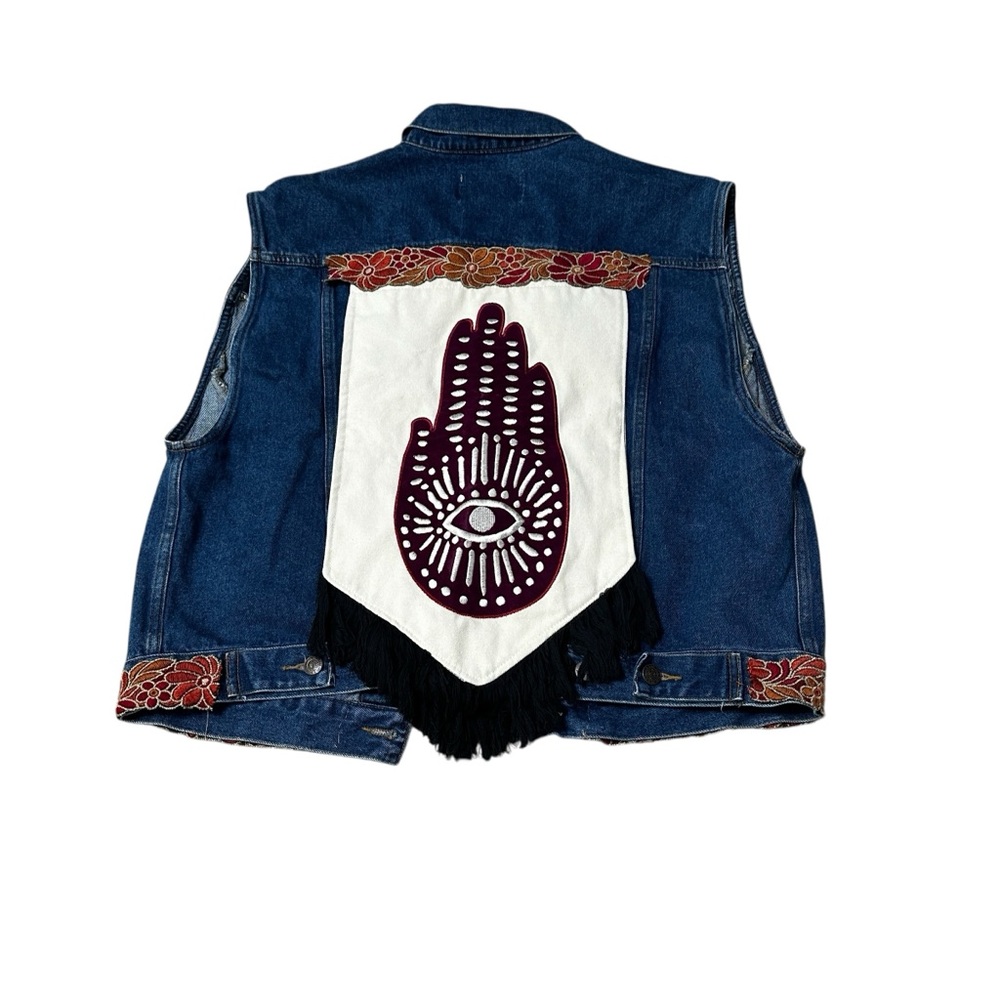 Womens Boho Upcycled G.A.R.B LTD Denim Vest Medium